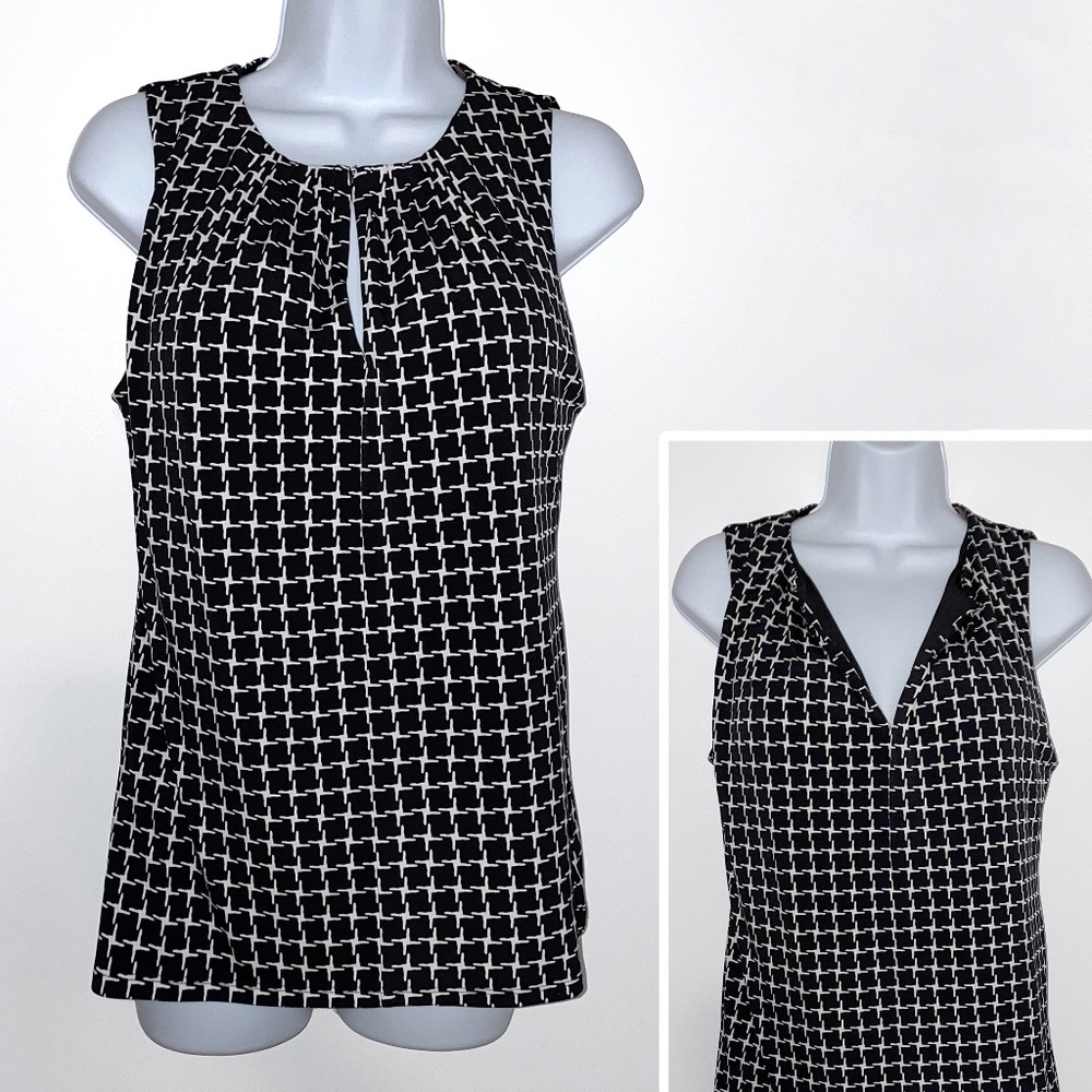 White House Black Market Sleeveless Scoop/V-Neck Top Black/White Size S